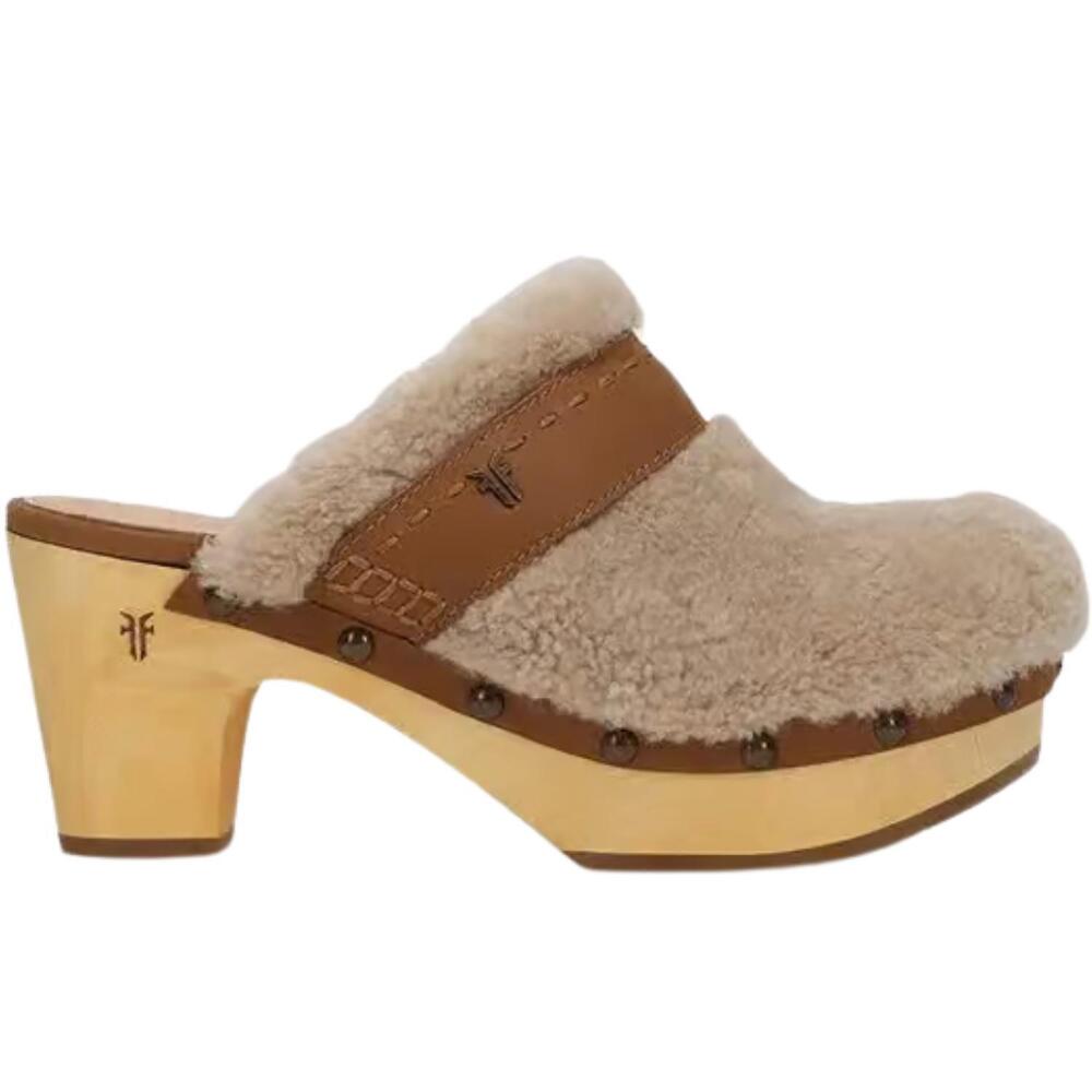 NEW FRYE women's jessica shearling clog in tan